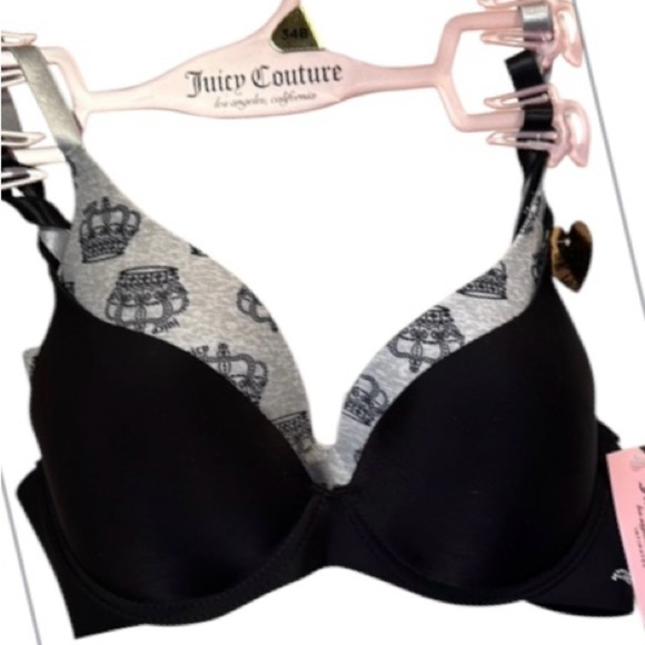 Juicy Couture Other - Juicy Couture bras Black Gray crown 34B bling lightly padded underwire 2 pack